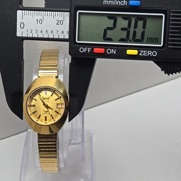 Womens Vintage Ogival 10 Micron 18k Gold Pated Automatic Date Watch Runs UFO main image 5